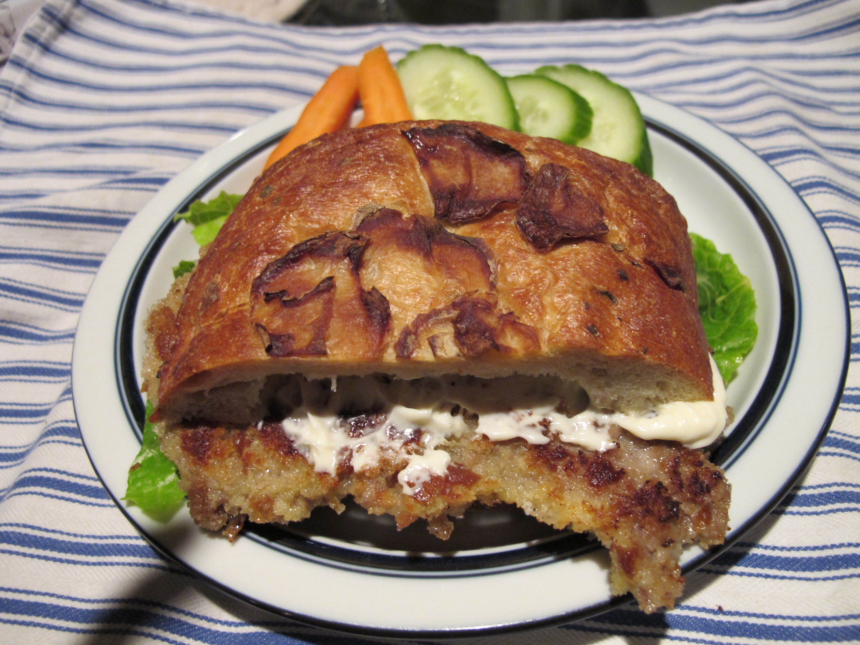 Veal Schnitzel Sandwich on Potato Ciabatta